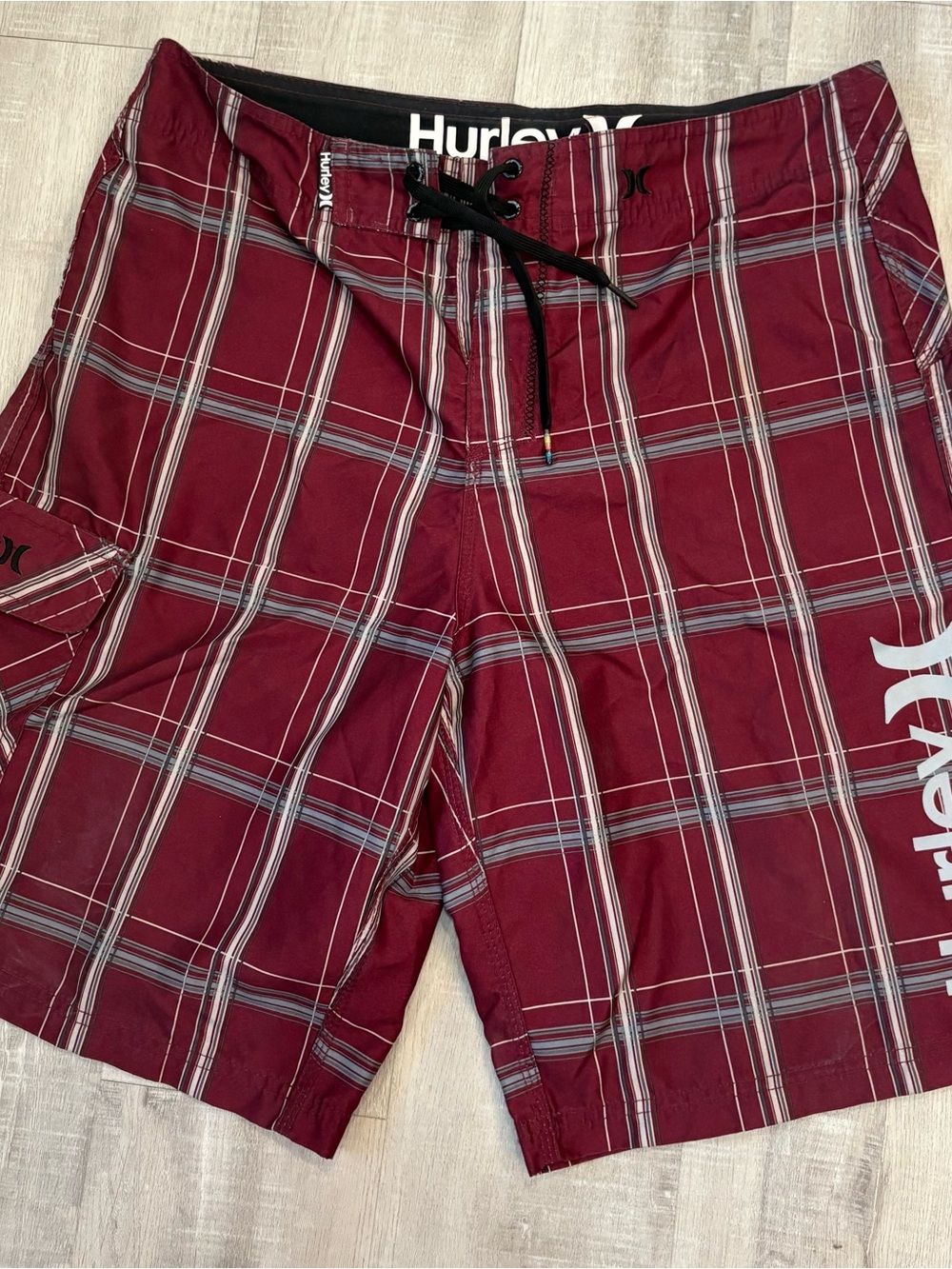 Hurley Men’s Burgundy Plaid Board Shorts